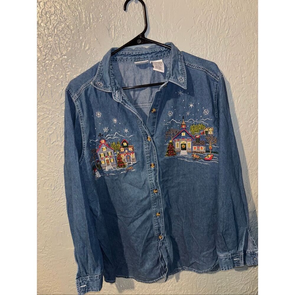 vintage Bobbie Brooks embroidered holiday denim shirt